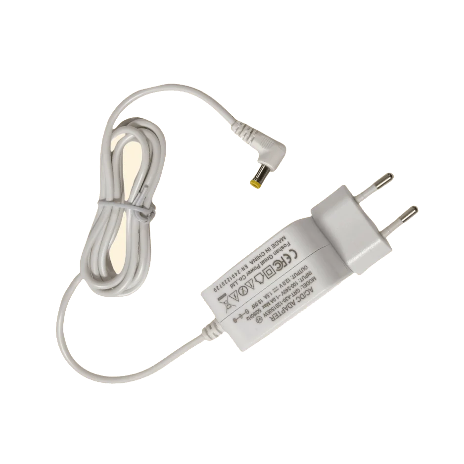 Bloc d'alimentation secteur pour litière automatique, vue produit sur fond transparent